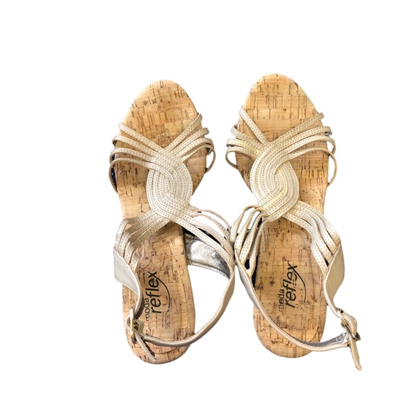 MODA REFLEX TAN TWISTED LEATHER SANDALS WITH CORK HEEL SIZE 8 - Picture 7 of 9